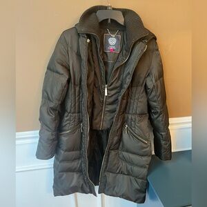 Vince Camuto Women’s Long Dark Olive Duck Down Green Puffer Jacket Size M